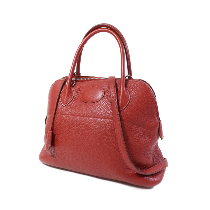 HERMES Clemence皮革Bolide 31銀扣手挽肩背兩用袋Rouge Casaque-2