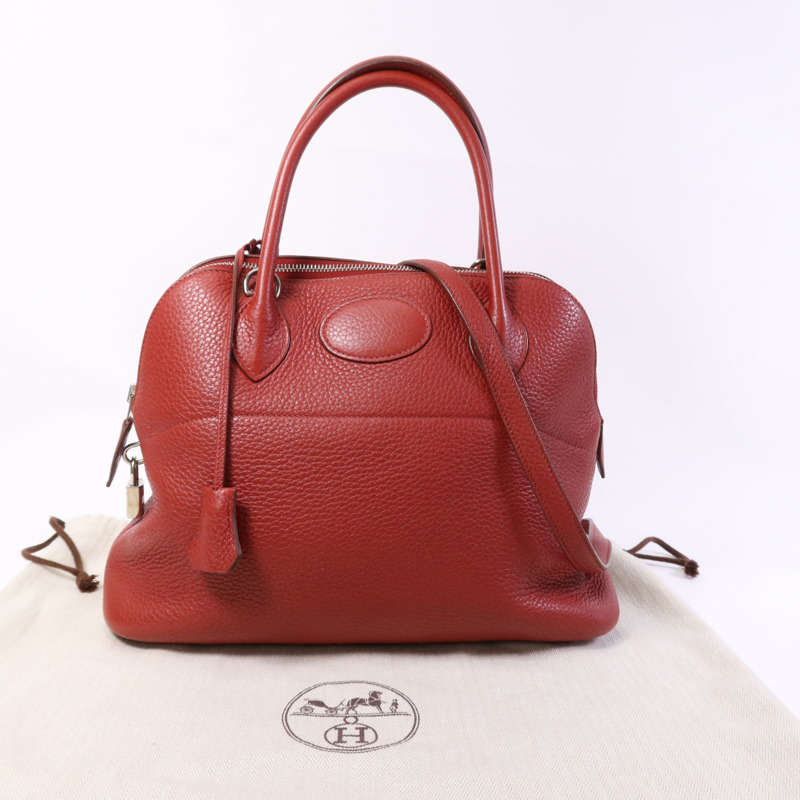 HERMES Clemence皮革Bolide 31銀扣手挽肩背兩用袋Rouge Casaque-13