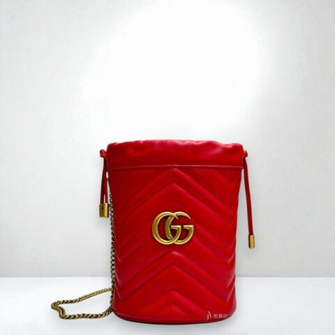 JS1234-GUCCI GG Marmont紅牛皮迷你水桶袋575163