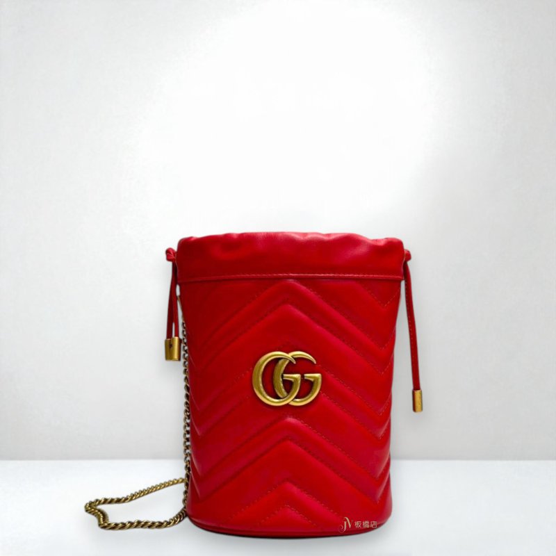 JS1234-GUCCI GG Marmont紅牛皮迷你水桶袋575163-0