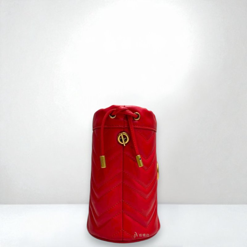 JS1234-GUCCI GG Marmont紅牛皮迷你水桶袋575163-2