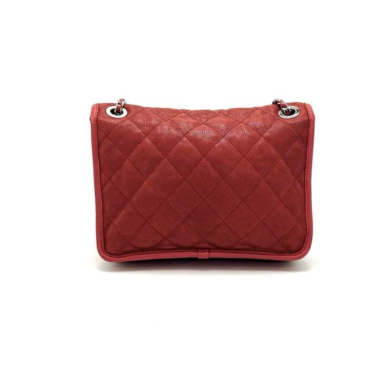 CHANEL香奈兒紅色銀扣CF魚子醬單肩斜挎包-1