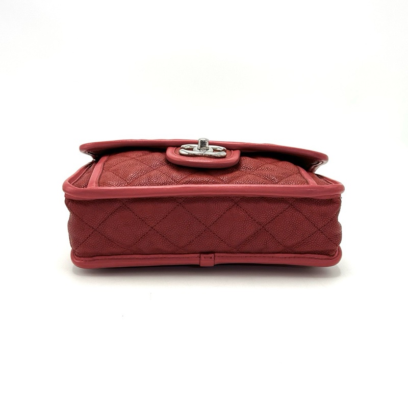 CHANEL香奈兒紅色銀扣CF魚子醬單肩斜挎包-4