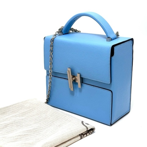 HERMES愛馬仕糖果藍銀扣Cinhetic18盒子手提單肩斜挎包