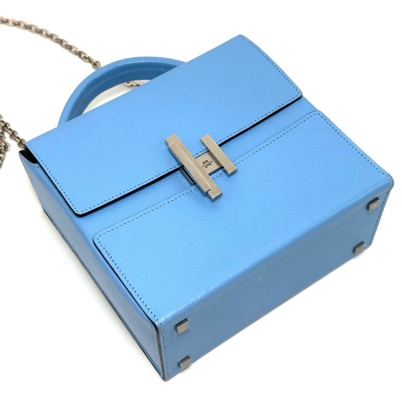 HERMES愛馬仕糖果藍銀扣Cinhetic18盒子手提單肩斜挎包-5