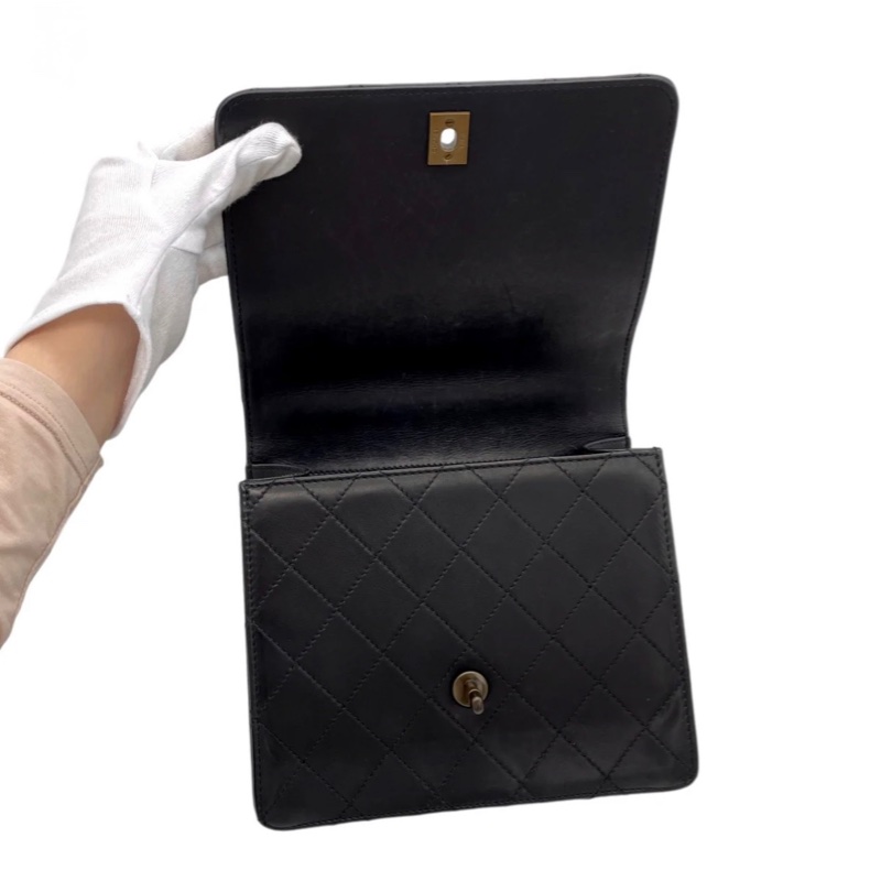 「JL精品代購」9新 Chanel菱格牛皮做舊五金小Kelly型包包-9