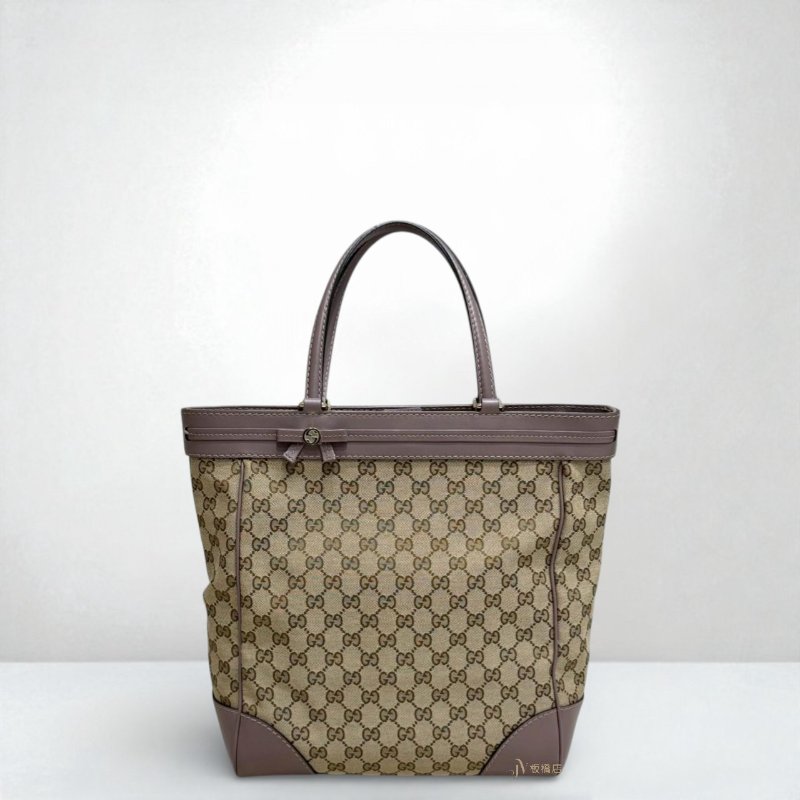 JS1275-GUCCI 緹花拼淺粉紫色牛皮托特包 257062-0