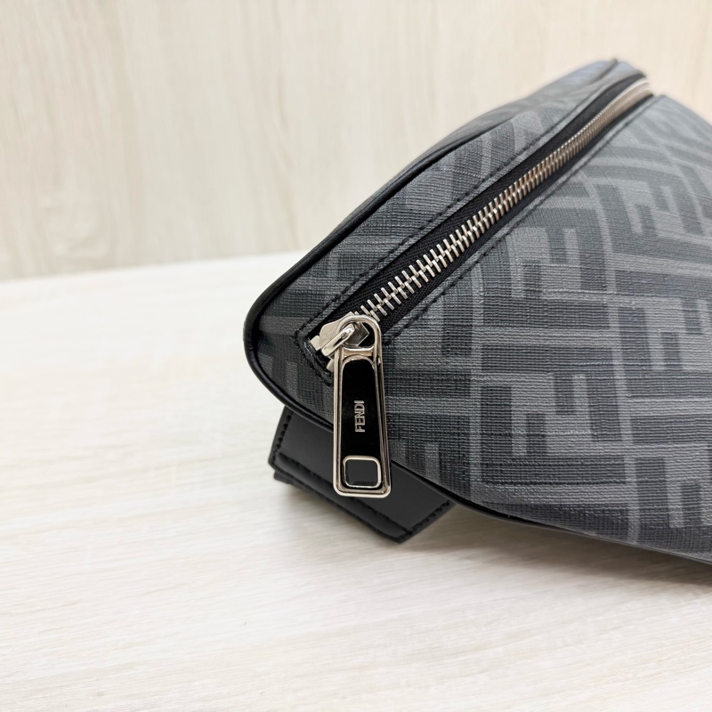 FENDI黑灰雙F拚黃斜線Diagonal胸口包7VA562 ALKA-6