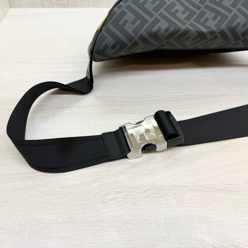 FENDI黑灰雙F拚黃斜線Diagonal胸口包7VA562 ALKA-19