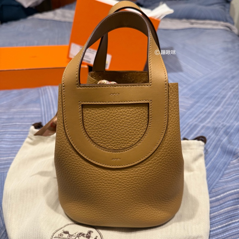 Hermes in the loop 18 餅乾色 豬鼻菜籃子 送Twilly 全新閑置品 全配-9