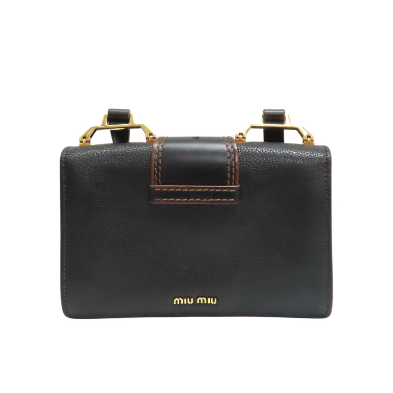 黑色 牛皮 MIU Lady 水晶裝飾 肩背包【MIU MIU 繆繆】 5BH609-1