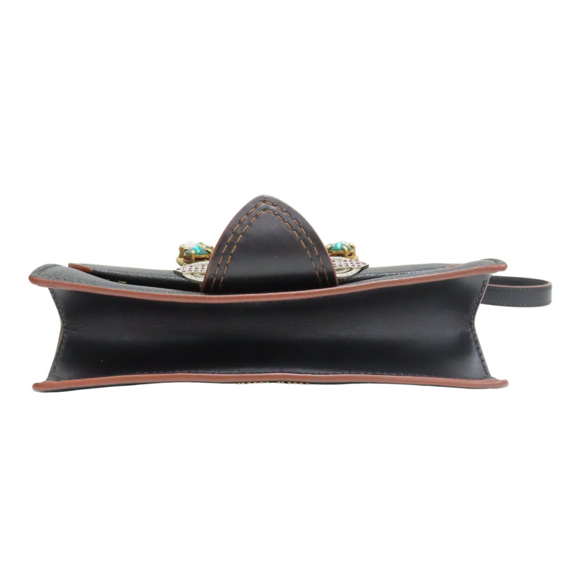 黑色 牛皮 MIU Lady 水晶裝飾 肩背包【MIU MIU 繆繆】 5BH609-3