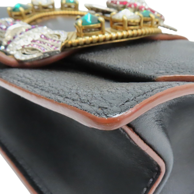 黑色 牛皮 MIU Lady 水晶裝飾 肩背包【MIU MIU 繆繆】 5BH609-9