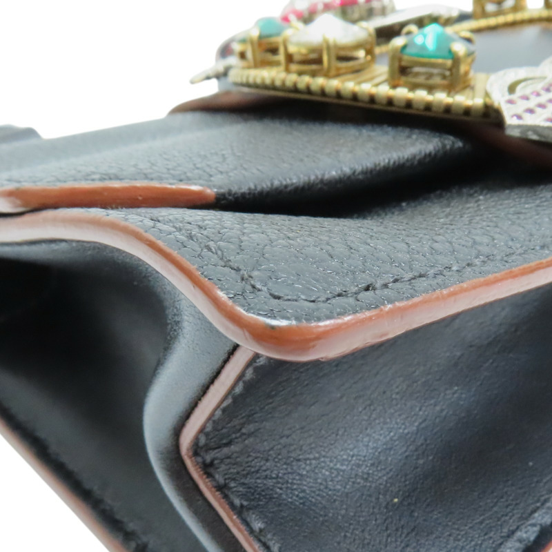 黑色 牛皮 MIU Lady 水晶裝飾 肩背包【MIU MIU 繆繆】 5BH609-10