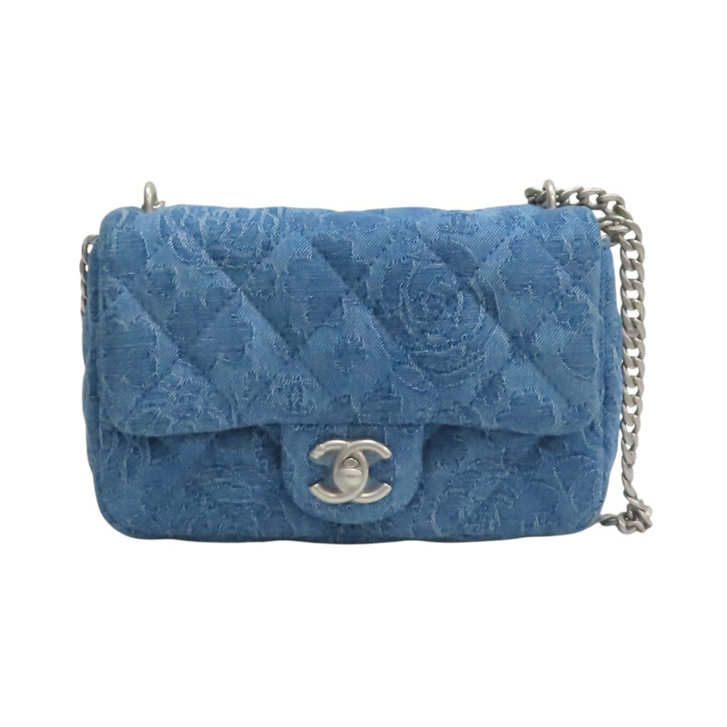 藍色 山茶花 牛仔布 Sweetheart 翻蓋包 肩背包【CHANEL 香奈兒】 AS3829-0