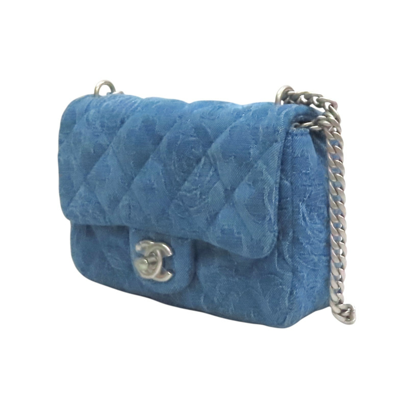 藍色 山茶花 牛仔布 Sweetheart 翻蓋包 肩背包【CHANEL 香奈兒】 AS3829-2