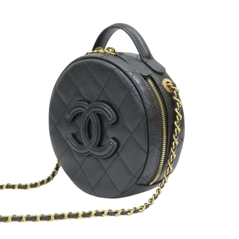 黑色 荔枝紋 牛皮 化妝包 肩背包【CHANEL 香奈兒】 AS3875-2