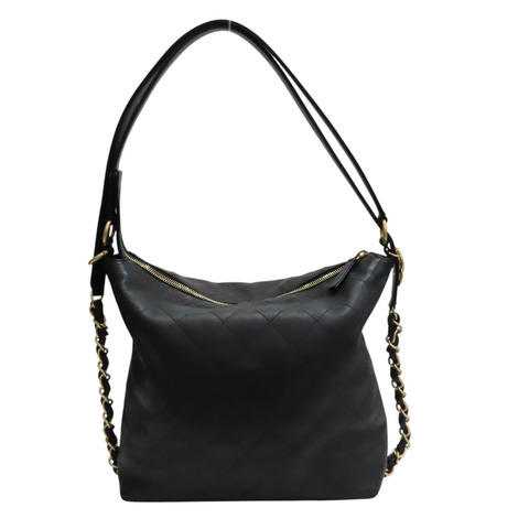 黑色 牛皮 HOBO 肩背包 金扣【CHANEL 香奈兒】 AS5523