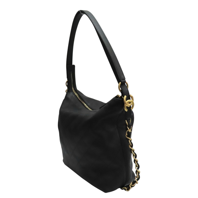 黑色 牛皮 HOBO 肩背包 金扣【CHANEL 香奈兒】 AS5523-2