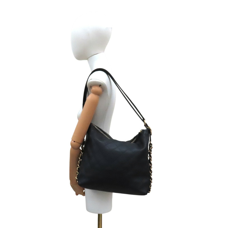 黑色 牛皮 HOBO 肩背包 金扣【CHANEL 香奈兒】 AS5523-7