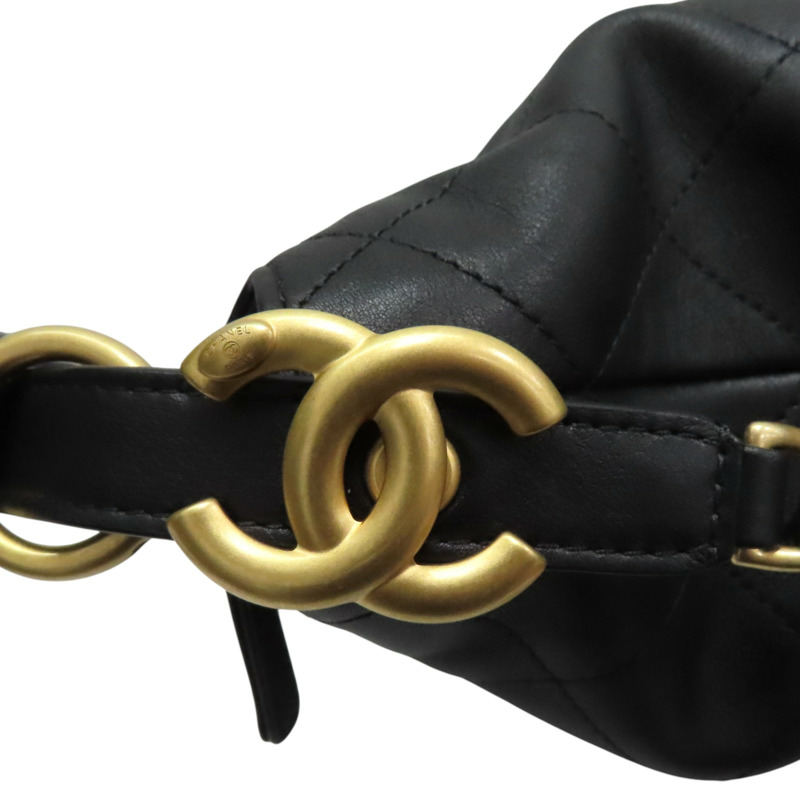 黑色 牛皮 HOBO 肩背包 金扣【CHANEL 香奈兒】 AS5523-12