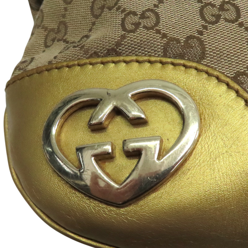 棕色 GG帆布 金色 牛皮 GG Lovely Heart 肩背包【GUCCI 古馳】 257072-5