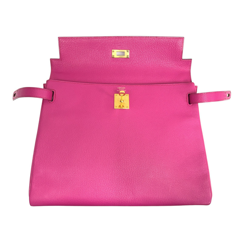 亮桃紅色 山羊皮 Kelly 32 凱莉包 手提包 T刻 金釦 無背帶【HERMES 愛馬仕】-4