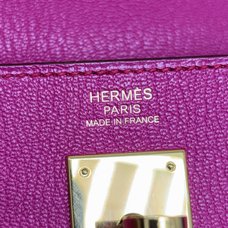 亮桃紅色 山羊皮 Kelly 32 凱莉包 手提包 T刻 金釦 無背帶【HERMES 愛馬仕】-6