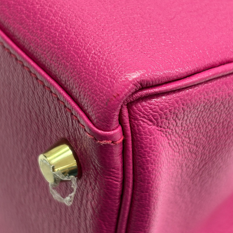 亮桃紅色 山羊皮 Kelly 32 凱莉包 手提包 T刻 金釦 無背帶【HERMES 愛馬仕】-12