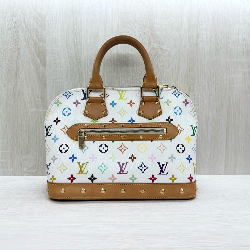 LV白彩拚鉚釘村上隆Alma PM手提包-1