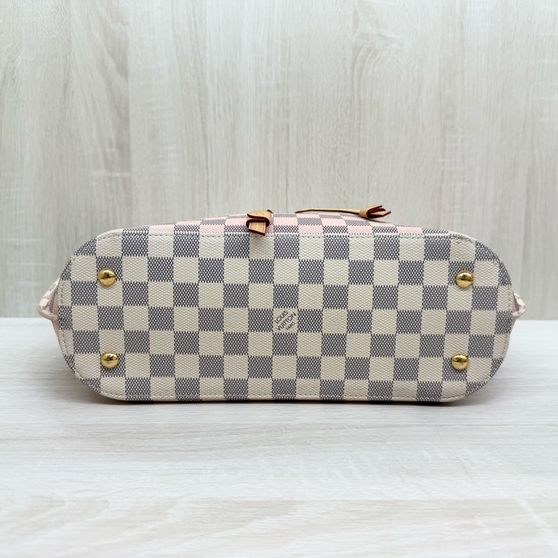 LV 白粉格粉內裡雙耳手提肩背束口水桶包N41579-8