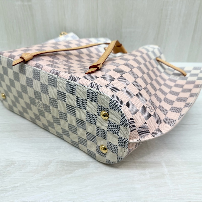 LV 白粉格粉內裡雙耳手提肩背束口水桶包N41579-9