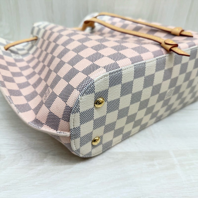 LV 白粉格粉內裡雙耳手提肩背束口水桶包N41579-10