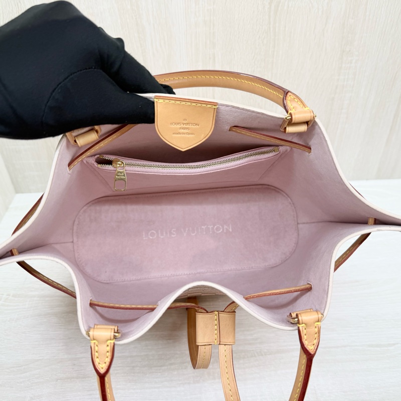 LV 白粉格粉內裡雙耳手提肩背束口水桶包N41579-12