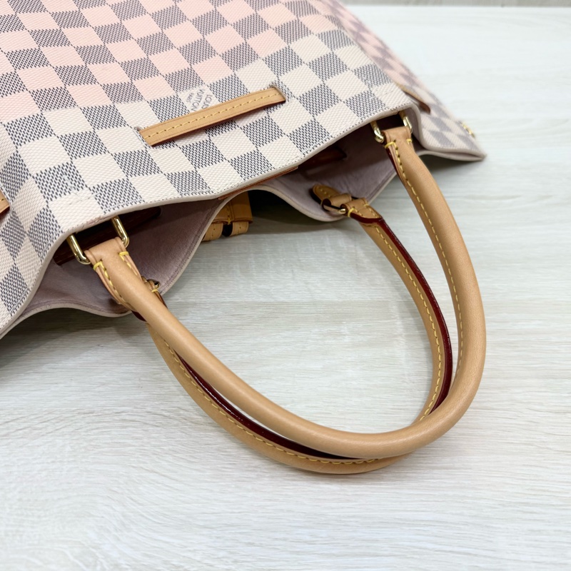 LV 白粉格粉內裡雙耳手提肩背束口水桶包N41579-19