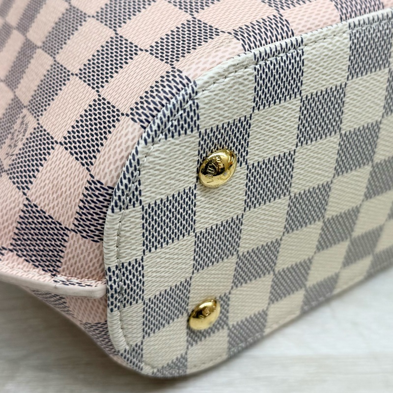 LV 白粉格粉內裡雙耳手提肩背束口水桶包N41579-26
