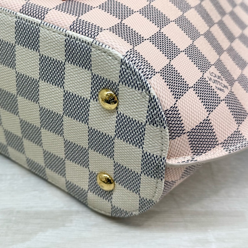 LV 白粉格粉內裡雙耳手提肩背束口水桶包N41579-27