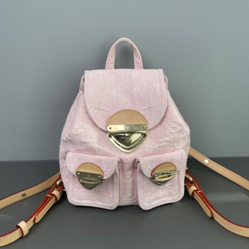 LV 芯片款 櫻花粉青蛙丹寧淺金色Venice經典後背包超美櫻花粉17*17*13 98新配件塵袋-1