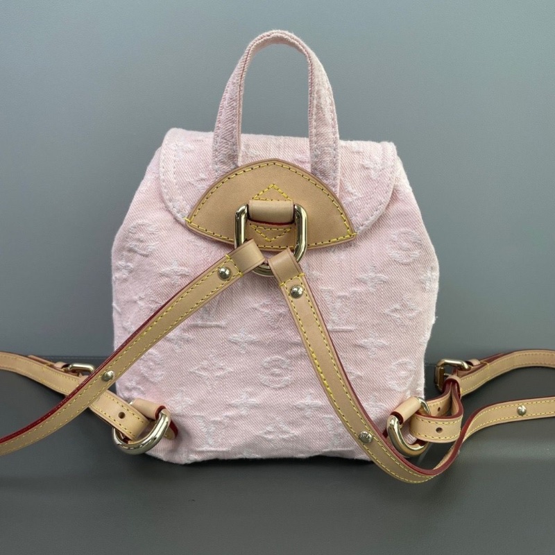 LV 芯片款 櫻花粉青蛙丹寧淺金色Venice經典後背包超美櫻花粉17*17*13 98新配件塵袋-2