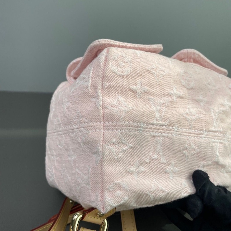 LV 芯片款 櫻花粉青蛙丹寧淺金色Venice經典後背包超美櫻花粉17*17*13 98新配件塵袋-4