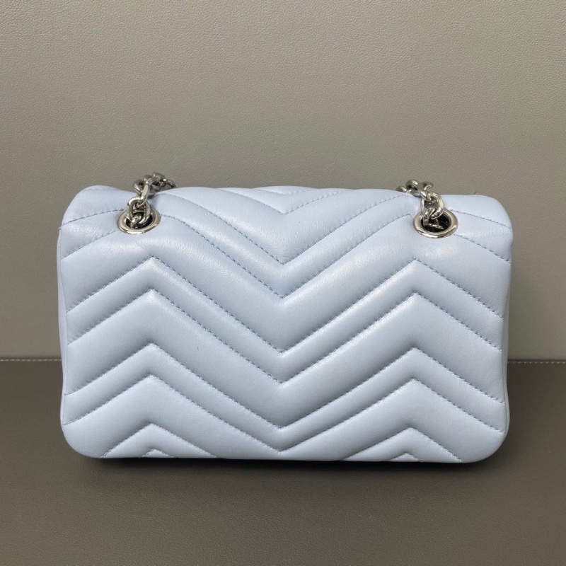 Gucci marmont 22 最新款全皮鏈條包 溫柔馬卡龍藍色21*12*5.5 98新配件塵袋-2