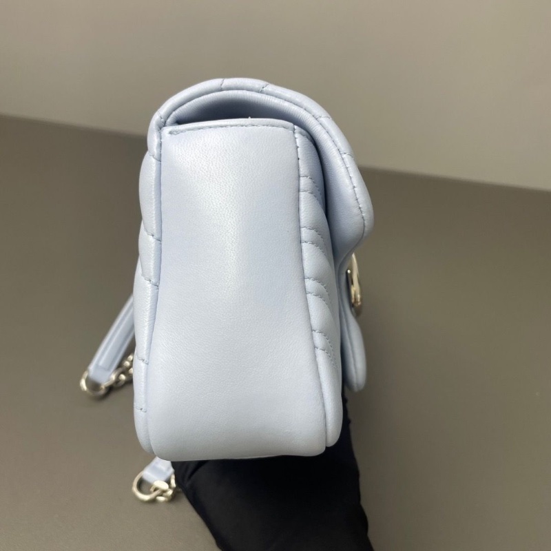 Gucci marmont 22 最新款全皮鏈條包 溫柔馬卡龍藍色21*12*5.5 98新配件塵袋-3