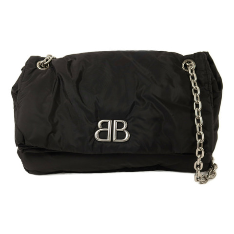 BALENCIAGA 尼龍Monaco Chain Bag銀扣鏈帶肩背袋