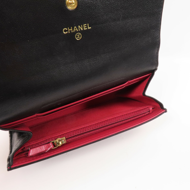 CHANEL 羊皮皮革Long Wallet金扣長錢包-13