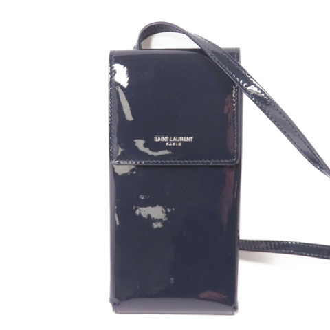 SAINT LAURENT 漆皮皮革Phone Pouch銀扣肩背袋