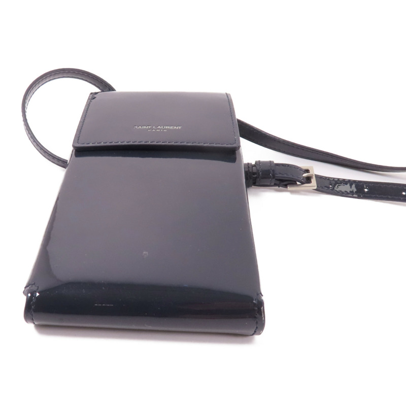 SAINT LAURENT 漆皮皮革Phone Pouch銀扣肩背袋-3