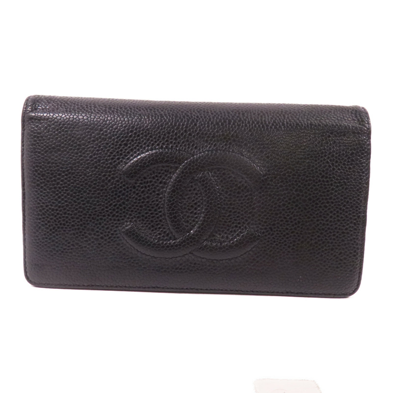 CHANEL 牛皮皮革Long Wallet銀扣長錢包-0