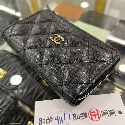 東區正精品㊣CHANEL AP3179 香奈兒黑色荔枝牛皮金L型拉鍊卡片零錢包 RZ6226-2