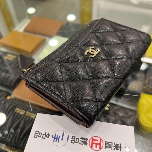 東區正精品㊣CHANEL AP3179 香奈兒黑色荔枝牛皮金L型拉鍊卡片零錢包 RZ6226-5