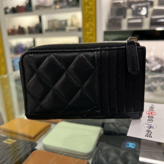 東區正精品㊣CHANEL AP3179 香奈兒黑色荔枝牛皮金L型拉鍊卡片零錢包 RZ6226-6